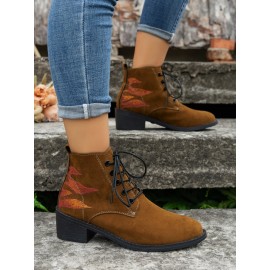 Vintage Abstract Wearable Lace-Up Block Heel Classic Boots Printing