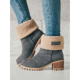 Comfortable Soft Slip On Chunky Heel Snow Boots Footwear