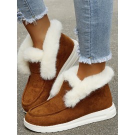 Women's Split Joint Furry Flat Heel Snow Boots