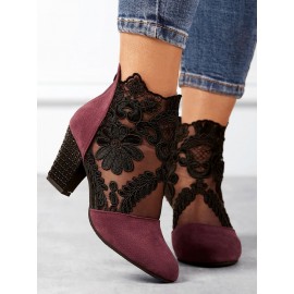 Lace Split Joint Chunky Heel Sandals Boots with Back Zip