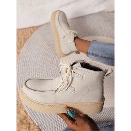 Casual Plain Non-Slip Zipper Block Heel Moccasin Boots