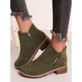 British Style Round Toe Comfortable Zip Low Heel Booties