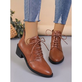 Vintage Plain Non-Slip Lace-Up Block Heel Classic Boots