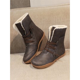 Retro Cuffed Casual Round Toe Short Boots