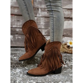 West Style Plain Non-Slip Slip On Block Heel Cowboy Boots Rivet