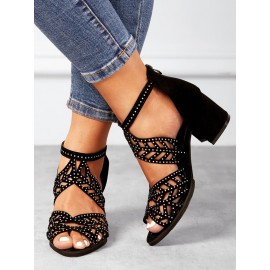 Ladies Elegant Cutout Open Toe Block Heel Sandals