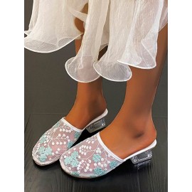 Mesh Fabric Floral Summer Slide Sandals