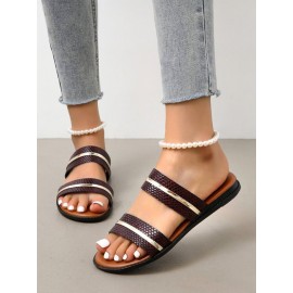 Gold Stitching Stripe Casual Sandals