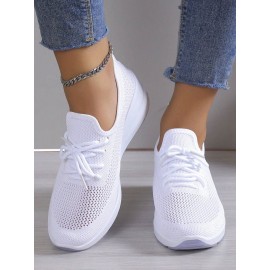 Casual Plain Breathable Lace-Up Block Heel Fly Woven Shoes Hollow Out