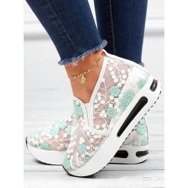 Floral Embroidery Breathable Sheer Mesh Sneakers