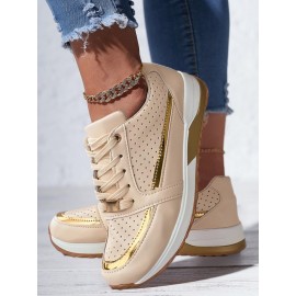 Casual Plain Breathable Lace-Up Flat Heel Chunky Trainers Hollow Out