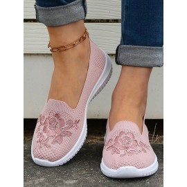 Sports Floral Breathable Slip On Flat Heel Fly Woven Shoes Embroidery