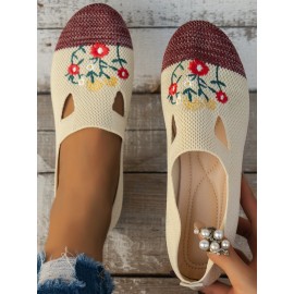 Casual Floral Breathable Slip On Flat Heel Deep Mouth Shoes Embroidery