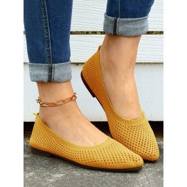 Casual Plain Breathable Slip On Flat Heel Shallow Shoes Hollow Out